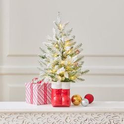 Pre-Lit Tabletop Trees by BrylaneHome in Santa Boots
