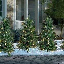 Christmas Holiday Glow Cordless Pathway Tree, Set Of 2 - Grandin Road