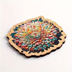 TEMU Colourful Flowers Puzzle - Extremely Challenging, Uniquely Shaped, Intricately Designed, Handcrafted Wooden Brain Teaser For Grown-ups, Adults, And Seniors - Perfect For Developing Problem