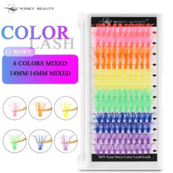 winky beauty 6 Color Mixed DIY Lashes Extension 100% Handmade Natural Eyelashes Makeup Tools Segmented Eyelashes Bundle Lash