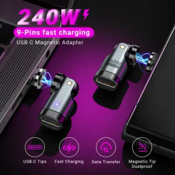 AUFU 240W Magnetic USB C Adapter 9Pin USB Type C Fast Charge Cable USB C Female Converter for