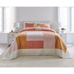Modern Velvet Patchwork Bedspread by BrylaneHome in Blush (Size FULL)
