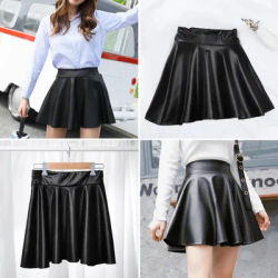 Jupes en Faux cuir pour femmes, Mini jupe courte élastique taille haute, polyvalente pour patineuse, travail, boîte de nuit