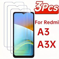 TEMU 3-pack Tempered Glass Screen Protectors For Xiaomi Redmi A3/a3x, 9h Hardness, Glossy Finish, Bubble-free Installation, Scratch-resistant Display Guard
