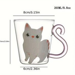 TEMU High Borosilicate Mug 8.8oz | Heat & Cold Resistant | Reusable, High-quality With Pink Handle | Kitchen And Dining Cup For Beverages | Cute Animal