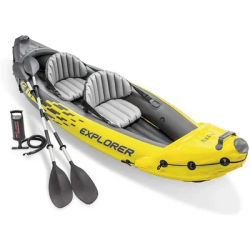 68307EP Explorer K2 Inflatable Kayak Set: Includes Deluxe 86in Aluminum Oars and High-Output Pump