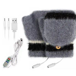 USB Heated Gloves Hand Warmer Gloves For Typing Half-finger Flap Winter Gloves Full & Half Hands