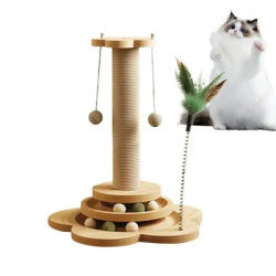 Sisal Cat Scratching Treet Cat Ball Track Toy Activity Tower 4-In-1 Cat Scratching Tree With Dangle