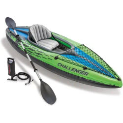 Challenger K1 Kayak 1 Man Inflatable Canoe with Aluminum Oars and Hand Pump, Green/Blue