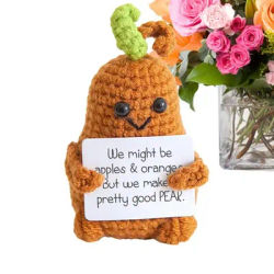 Positive Knitted Toy Pear Funny Knitted Positive Crochet Doll With Positive Card Cheer Up Gift For