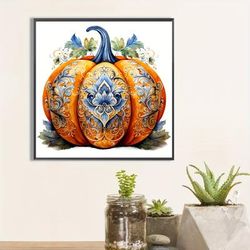 TEMU Thanksgiving & Halloween Pumpkin Floral Diy Diamond Painting Kit - Adult Full Circle Diamond Digital Painting - Perfect Gift For Walls - No Frame - Canvas Size 35x35cm/13.7x13.7in