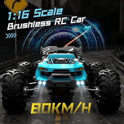 TEMU With 2 Batteries New Sg116 2.4ghz 70km/h Professional Rc Car: Brushless Motor, 1:16 Scale 4wd Alloy High-speed Off-road Climbing Vehicle, Led Lights Perfect For Beginners Men's Present