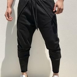 TEMU Men's Fashion Sports Long Pants, Polyester, Solid Color, Regular Fit, Stretch, Knit Fabric, 230g/m², For Men