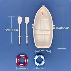 TEMU 1pc Miniature Wooden With Oars And Lifebuoys, Fishing Rod Detail, Dollhouse Accessory Kit, Diy Craft Decoration, Perfect For Model Homes, Birthday, Thanksgiving, Christmas, Easter Gift, 8cm Length