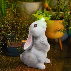 TEMU Bunny Statue Decor-rabbit With Solar Butterfly Changing Lights For Garden, Outdoor Patio, Balcony, Yard, Lawn Ornament, Gardening Gifts