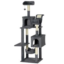 TEMU 177cm Cat Tree For Indoor Cats, Mult-level Kitten Climbing Tower, With Scratching Posts, Houses, Perches, Toy Ball - Dark Grey