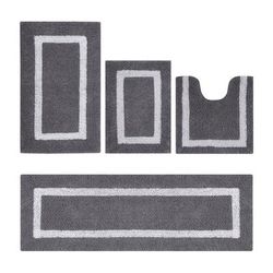 Hotel Collection 100% Cotton 4 Piece (17" X 24" | 20" X 20" | 21" X 34" | 20" X 60") Bath Rug Set by Brylane Home in Gray White