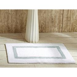 Wide Width Hotel Collection 100% Cotton 17" X 24" Rectangle Bath Rug by Brylane Home in White Blue (Size 21" W 34" L)