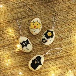 Halloween Eggs,'Handcrafted Egg-Shaped Wool Felt Ornaments (Set of 4)'