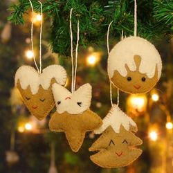 'Set of 4 Handcrafted Cookie-Themed Wool Felt Ornaments'
