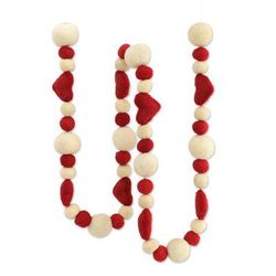 Hearts and Baubles,'Wool Felt Holiday Heart Garland in Red and Ivory'