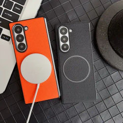 For Samsung Galaxy Z Fold 3 4 5 6 Magsafe Case Faux Leathe Wireless Charging Magnetic Folding Shockproof Hard Cover Accessories