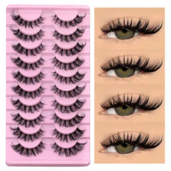 GROINNEYA Cat Eye Effect Natural 5/10 Pairs Elongated eye tail Lashes Look Soft Wispy Mink Eyelashes Full Strip Lashes Extension