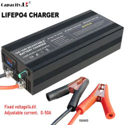 12V 50A Lifepo4 Charger 14.6V 12.8V Lithium Battery Charger 100-240V For Lifepo4 RV Battery Solar Battery Outdoor Power Charging