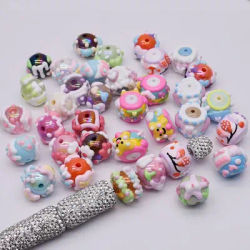 10pcs/bag Acrylic Beads Fashion Hand Drawn Cartoon Painting Loose Beaded DIY Handmade DIY Bracelets Mobile phone chain Bead Pen