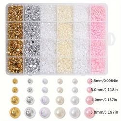TEMU 6000pcs/box Iminitation Nail Charm Jewelry, Pink White Golden Silvery Color For Handmade Artcrafts Makeup Diy Supplies, High Quality Flatback Nail Decoration Accessories