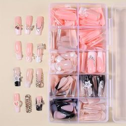 TEMU 240pcs Removable Long Square Press-on Nails, Y2k Fake Nails Set For Women And S , Reusable Acrylic Nail Kit