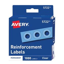 Avery 05722 Dispenser Pack Hole Reinforcements, 1/4" Dia, Clear, 1000/Pack - 1 Case of 1000 AVE05722