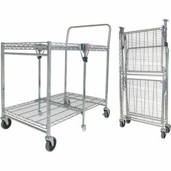 Bostitch® BSACLGCR Stowaway Folding Carts, 2 Shelves, 35w x 37.25d x 22h, Chrome, 250 lb Capacity BOSBSACLGCR