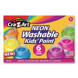 Cra-Z-Art® 106466 Neon Washable Kids' Paint, 6 Assorted Colors, 2 oz, 6/Set CZA106466