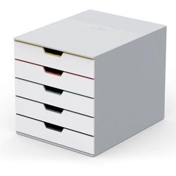 Durable Office Products Corporation 762527 VARICOLOR MIX 5 Drawer Desktop Storage Box, White/Multicolor - 5 Drawer(s) - 11", x 11.5" x 14" Depth - Des