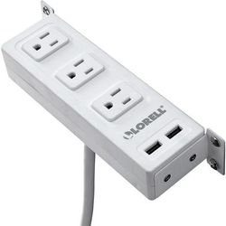 Lorell 33996 AC Power Center, 3 Outlets, 2 USB Ports, Under Desk, White