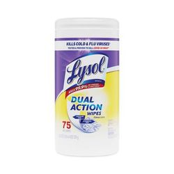 Lysol 81700 Dual Action Disinfecting Wipes, Citrus, 7 x 8, 75/Canister, 6/Carton - 6 canisters of 75 wipes REC81700