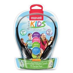 Maxell 195004 Kids Safe Headphones with Inline Microphone, Black with Interchangeable Caps in Pink/Blue/Silver