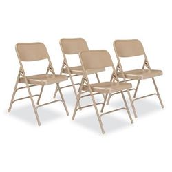 National Public Seating 301 300 Series Deluxe All-Steel Triple Brace Folding Chair, Supports 480 lb, 17.25" Seat Ht, Beige, 4/CT - Case of 4 NPS301