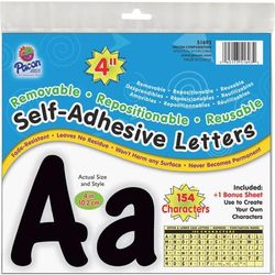 Pacon 51693 Self-Adhesive Letters, Repositionable, 4", 154/PK, Black - Pack of 154 PAC51693