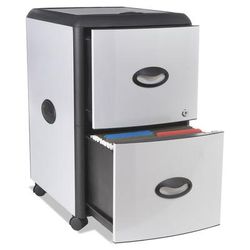 Storex 61352U01C Two-Drawer Mobile Filing Cabinet with Metal Siding, 19w x 15d x 23h, Silver/Black STX61352U01C