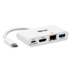 Tripp Lite U44406NH4GUC 4K Dock with Charging and Ethernet, USB C/4K HDMI/USB A/PD Charging, White TRPU44406NH4GUC