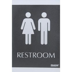 U.S. Stamp & Sign 4249 ADA Signs, Restroom , Adhesive, 6 x9 , Silver/Black