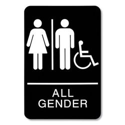 U.S. Stamp & Sign 9486 ADA Sign, All Gender/Wheelchair Accessible Tactile Symbol, Plastic, 6 x 9, Black/White