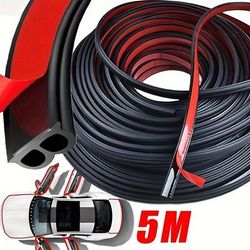 TEMU 5m Rubber Car Soundproof Trim Strip - Waterproof & Dustproof, Black With Red Accents, Ideal For Vehicle Interior Decor, Interior Trim|modern Interior Trim|durable Rubber Strip, Car Trim