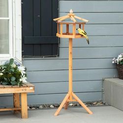 TEMU Wooden Bird Table Free Standing Feeder Garden Feeding Station Parrot Stand Birdhouse 40x113cm