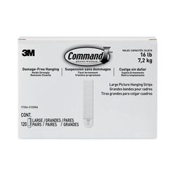 CommandTM Picture Hanging Strips, Value Pack, Large, Removable, Holds Up to 16 lbs, 0.75 x 3.65, White, 120 Pairs/Pack (MMM17206S120NA)