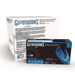 GloveWorks by AMMEX Industrial Vinyl Gloves, Powder-Free, 3 mil, Large, Blue, 100 Gloves/Box, 10 Boxes/Carton (AXCIVBPF46100)