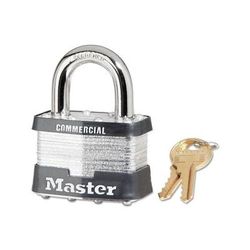 Master Lock No. 5 Laminated Steel Padlock, 3/8 in dia x 15/16 in W x 1 in H Shackle, Silver/Gray, Keyed Alike, Keyed A383 (470-5KA-A383)