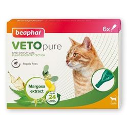 6 Pipettes VETOpure Plant-Based Protection beaphar Flea Spot-on Treatment for Cats